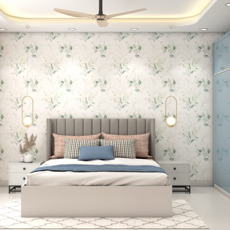 Contemporary Master Bedroom Design with Floral Wallpaper