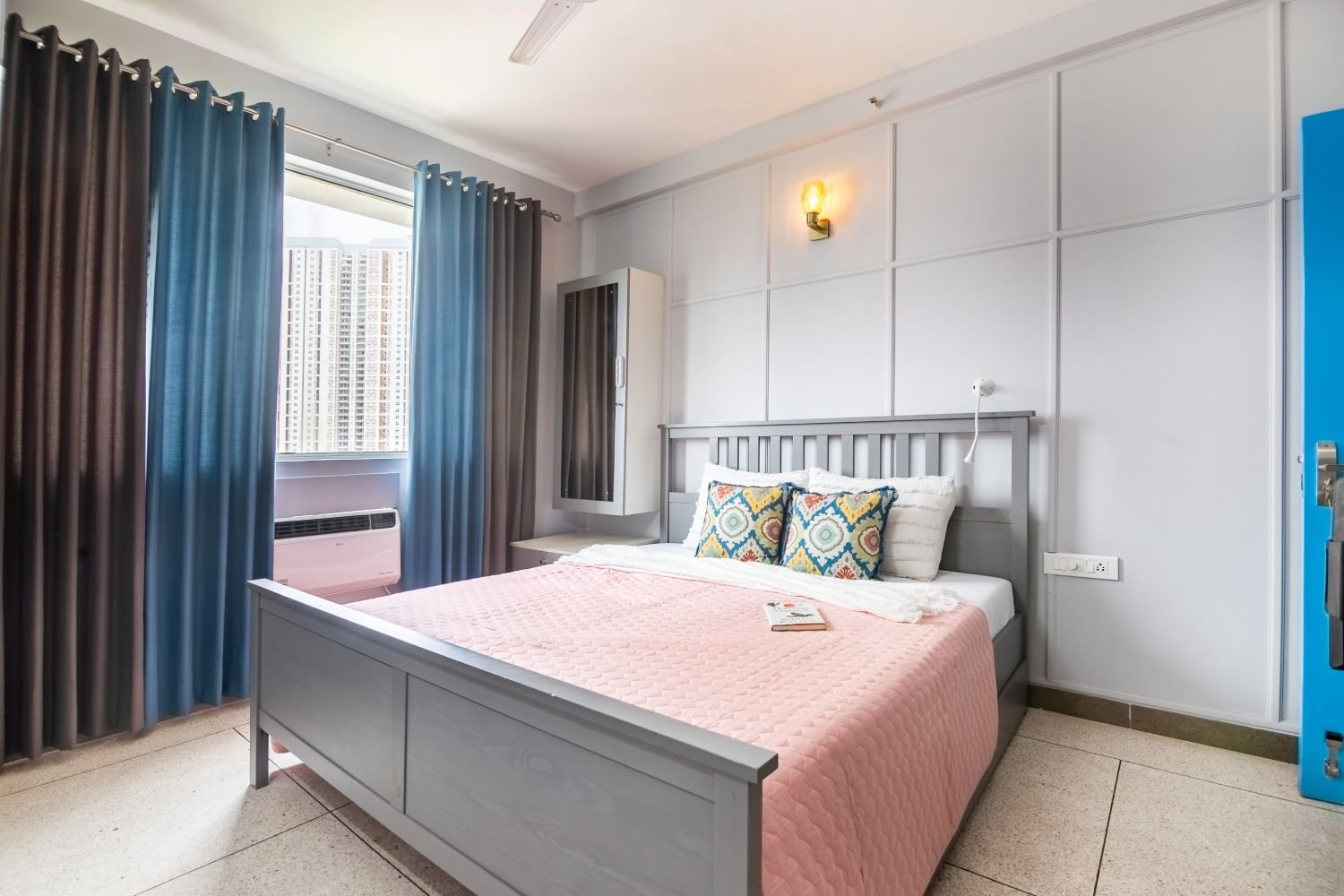 2BHK Contemporary Flat Design with U Shaped Kitchen and Wall Trims