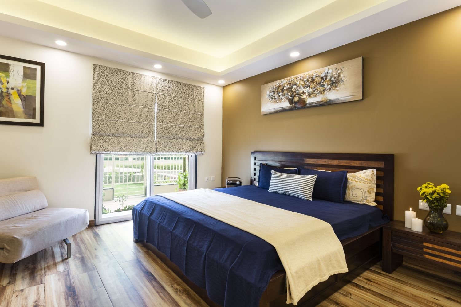 Contemporary 2BHK Flat Design with Open Kitchen and Neutral-Toned Bedrooms