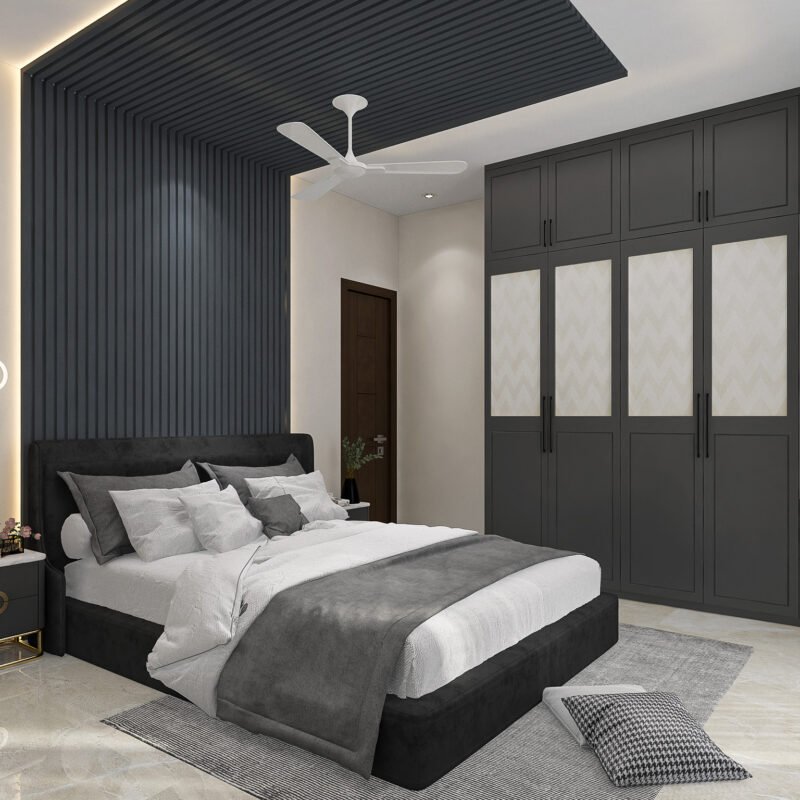 Contemporary Master Bedroom Design with Fluted Wall Panels