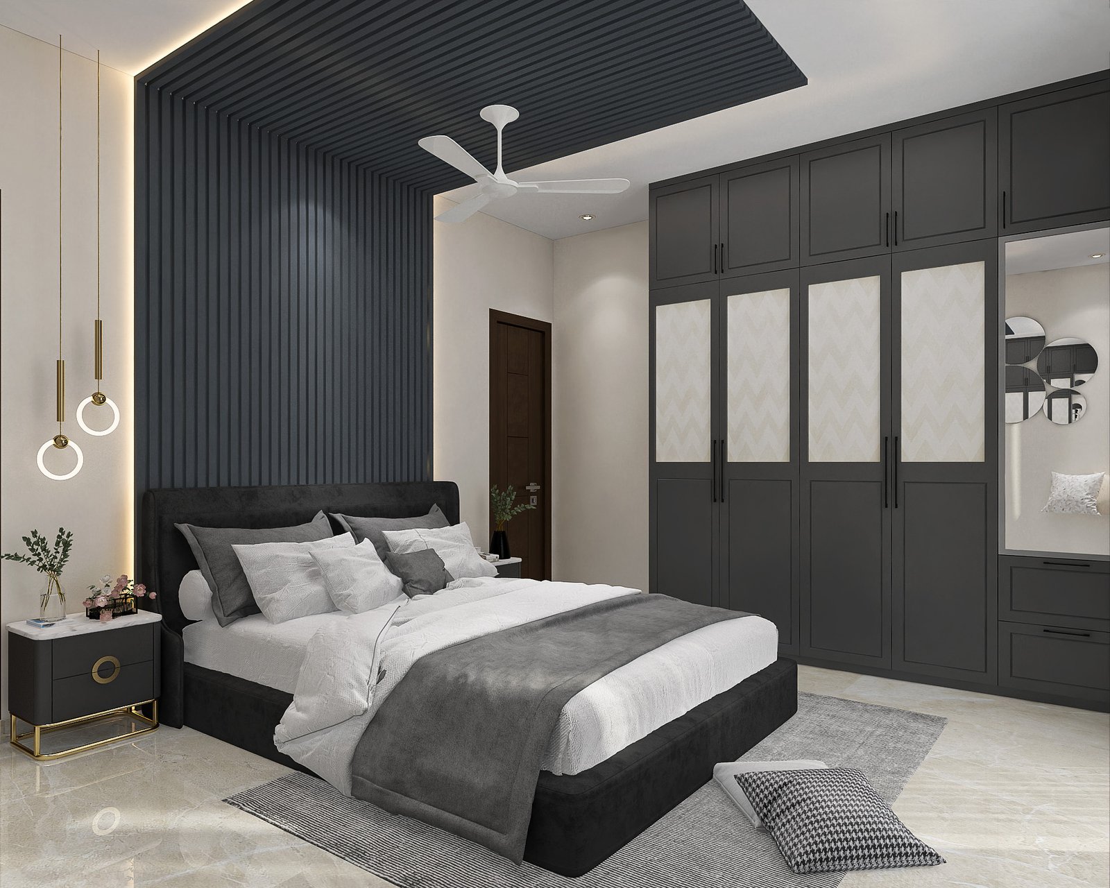 Contemporary Master Bedroom Design with Fluted Wall Panels