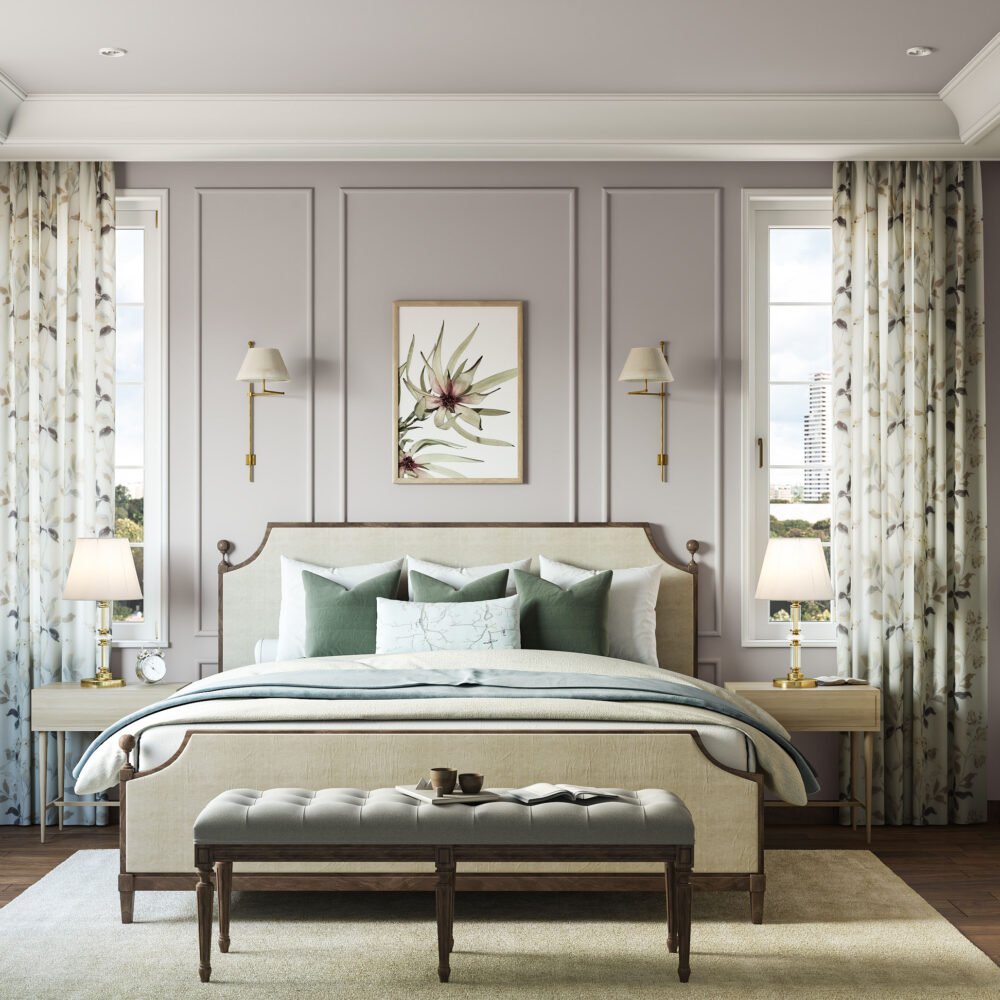 Classic Master Bedroom Design with Upholstered Bed and Side Tables
