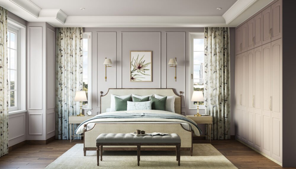 Classic Master Bedroom Design with Upholstered Bed and Side Tables ...