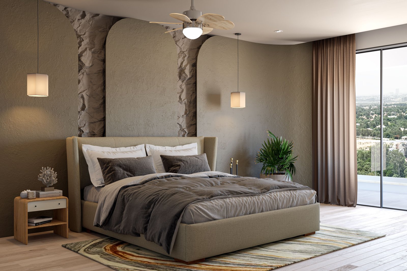 Modern Master Bedroom Design with Textured Accent Wall
