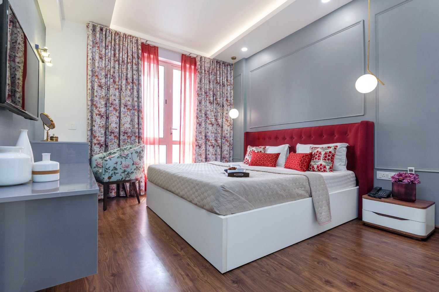 2BHK Contemporary Flat Design with Parallel Kitchen and Vibrant Living Room