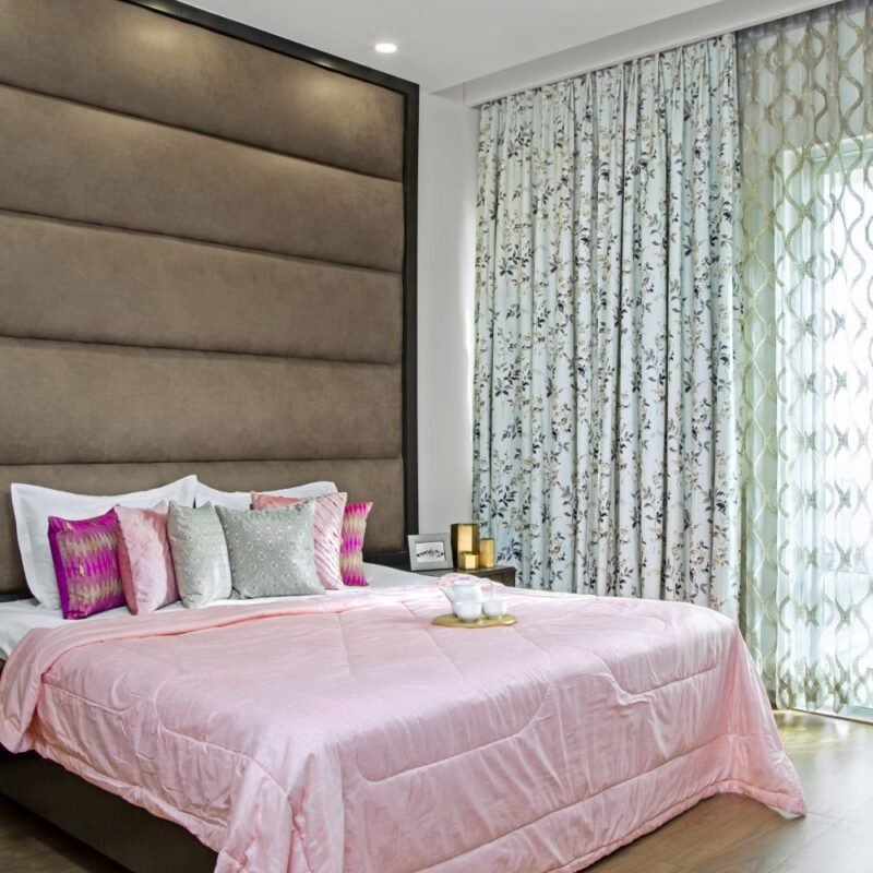 Contemporary 3BHK Flat Design with Black and White Accents Living Room