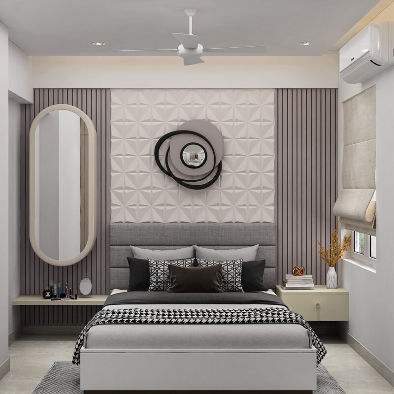 Contemporary Master Bedroom Design with Grey Panels