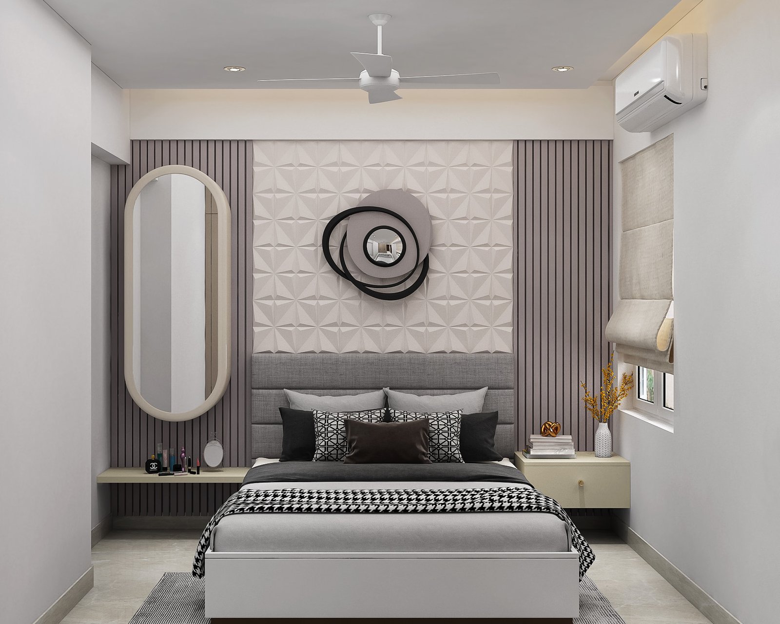Contemporary Master Bedroom Design with Grey Panels