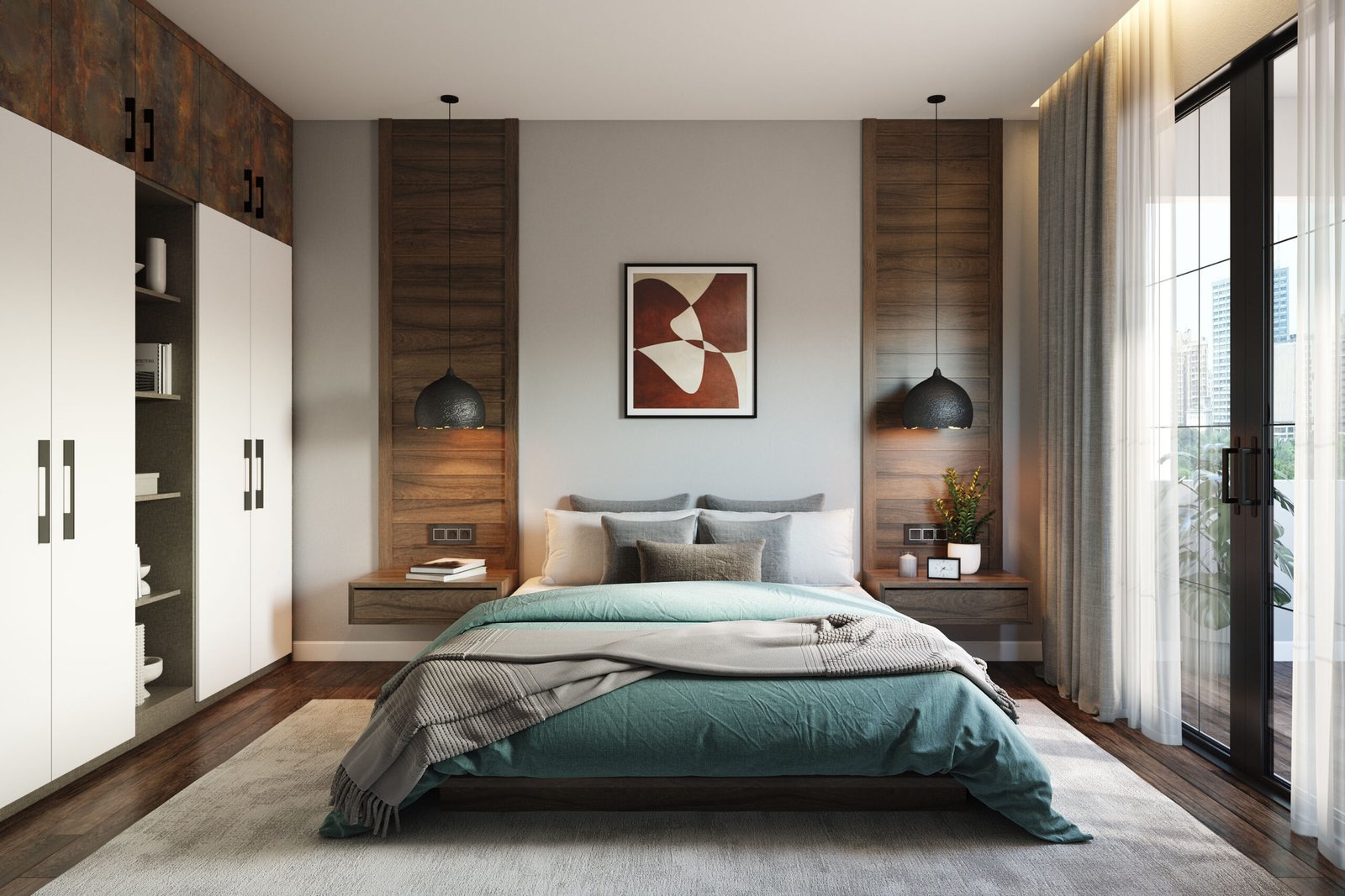 Modern Master Bedroom Design with Wooden Platform Bed