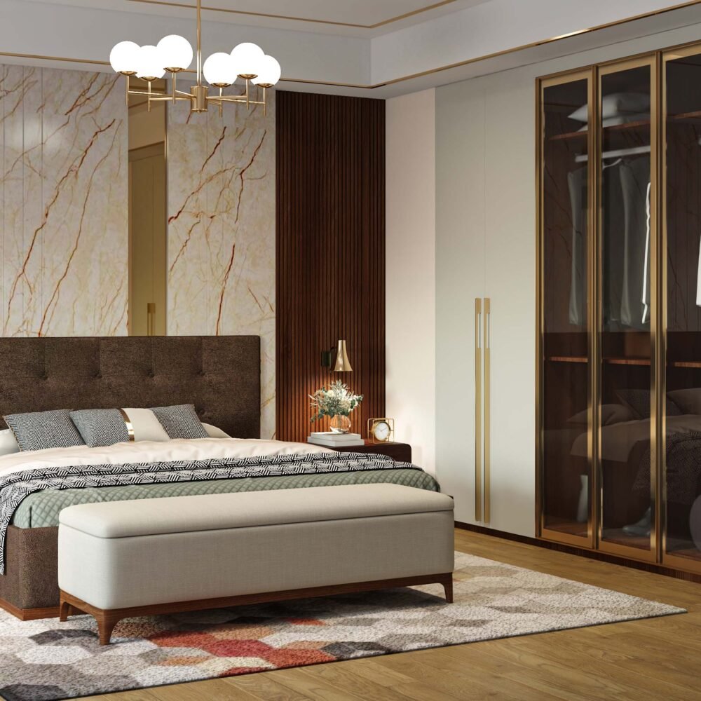 Contemporary Master Bedroom Design with Textured Accent Wall