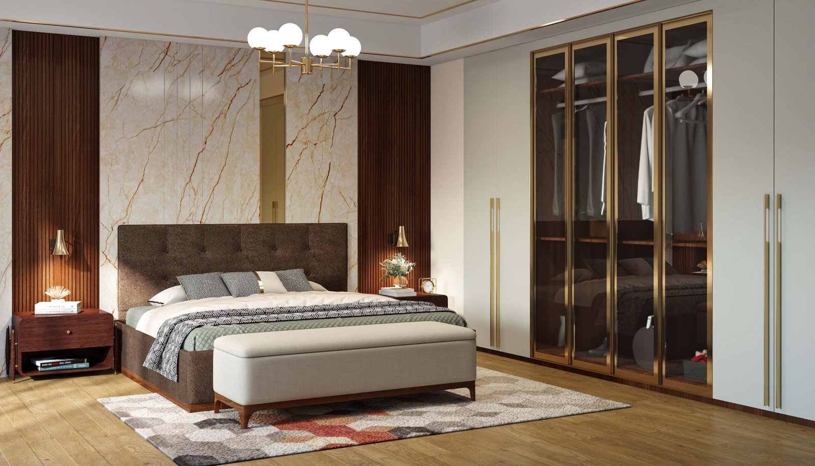 Contemporary Master Bedroom Design with Textured Accent Wall