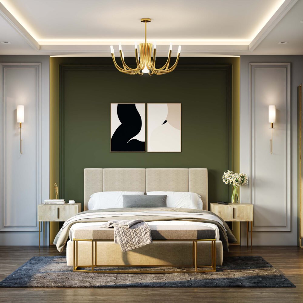 Classic Master Bedroom Design with High-padded Headboard Bed