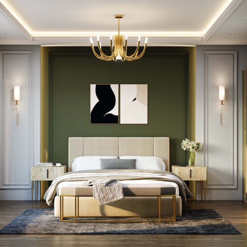 Classic Master Bedroom Design with High-padded Headboard Bed