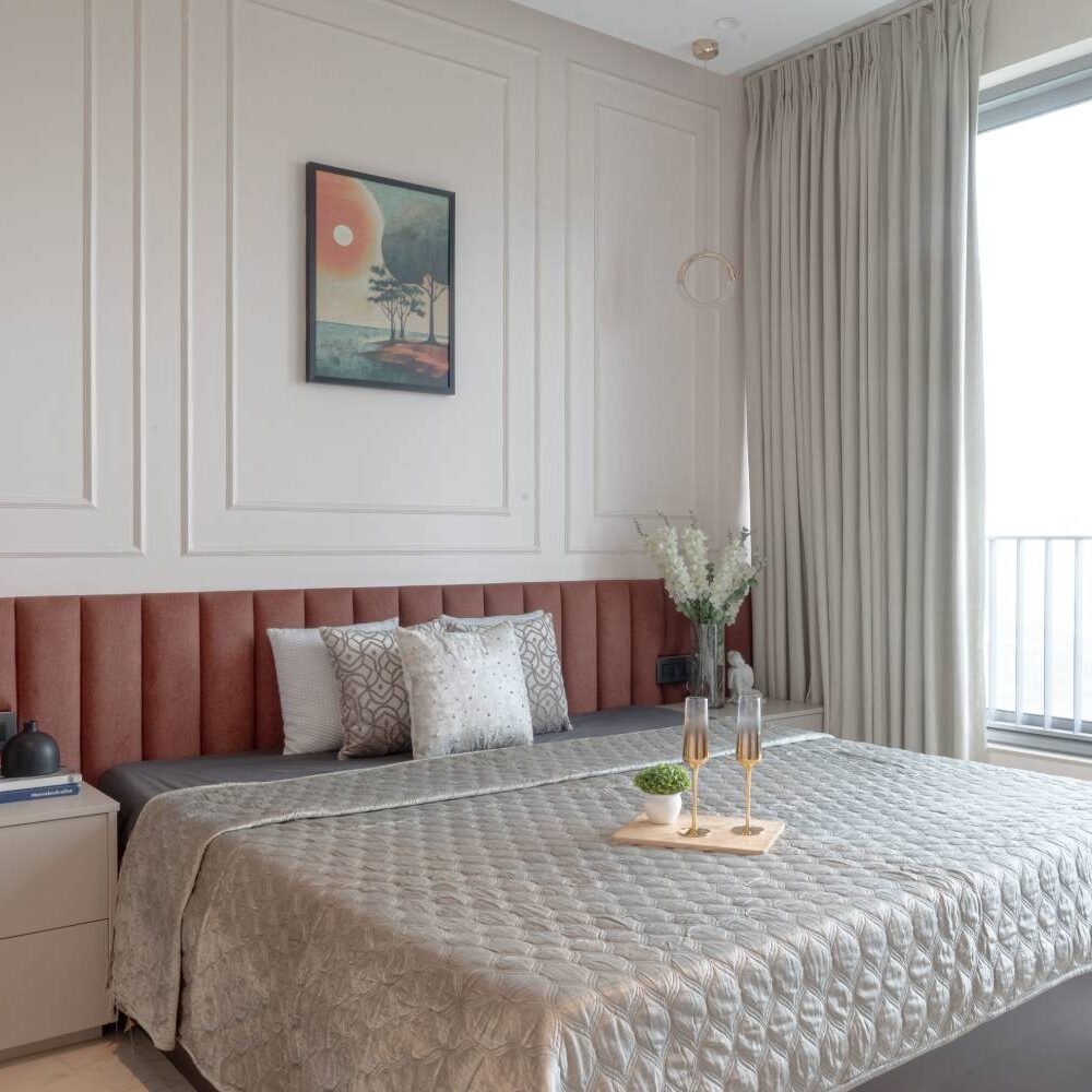 Modern Master Bedroom Design with King Size Upholstered Headboard Bed