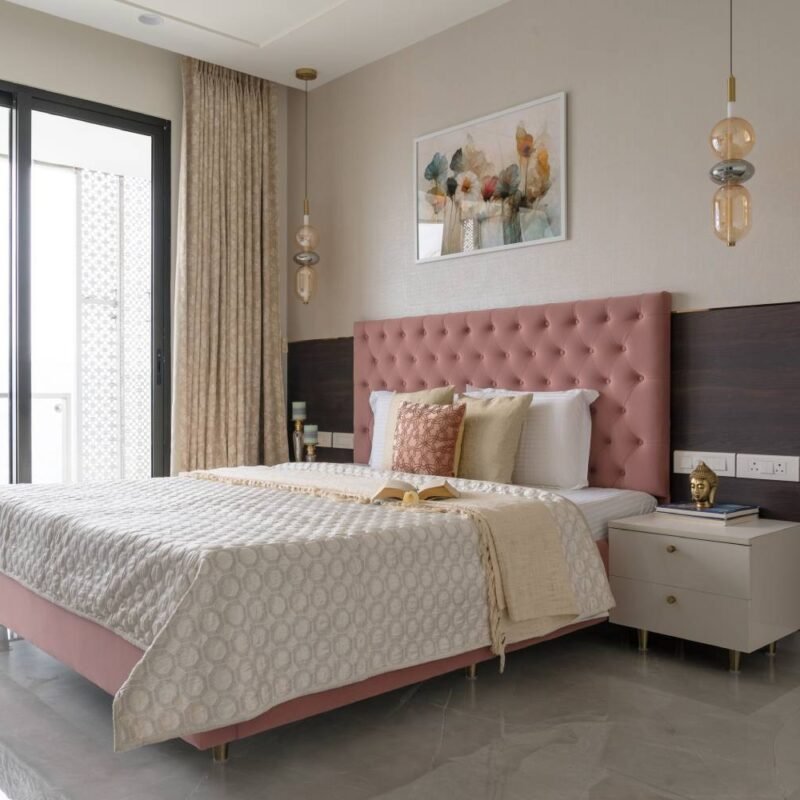 Modern Master Bedroom Design with Upholstered Wooden Wall Panel