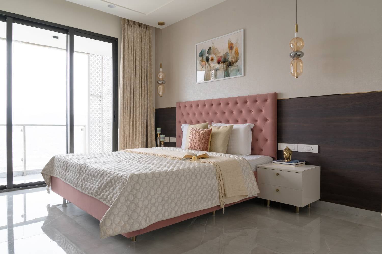 Modern Master Bedroom Design with Upholstered Wooden Wall Panel