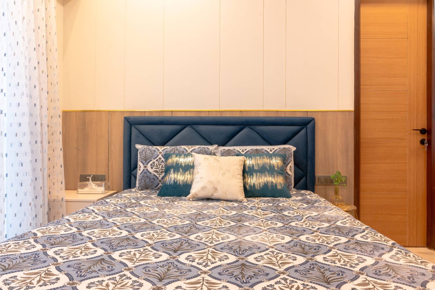 Contemporary Master Bedroom Design with Queen Bed and Wood Accents