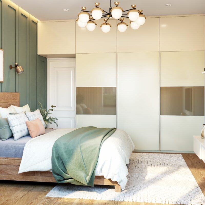 Contemporary Master Bedroom Design with Wooden and Green Accents