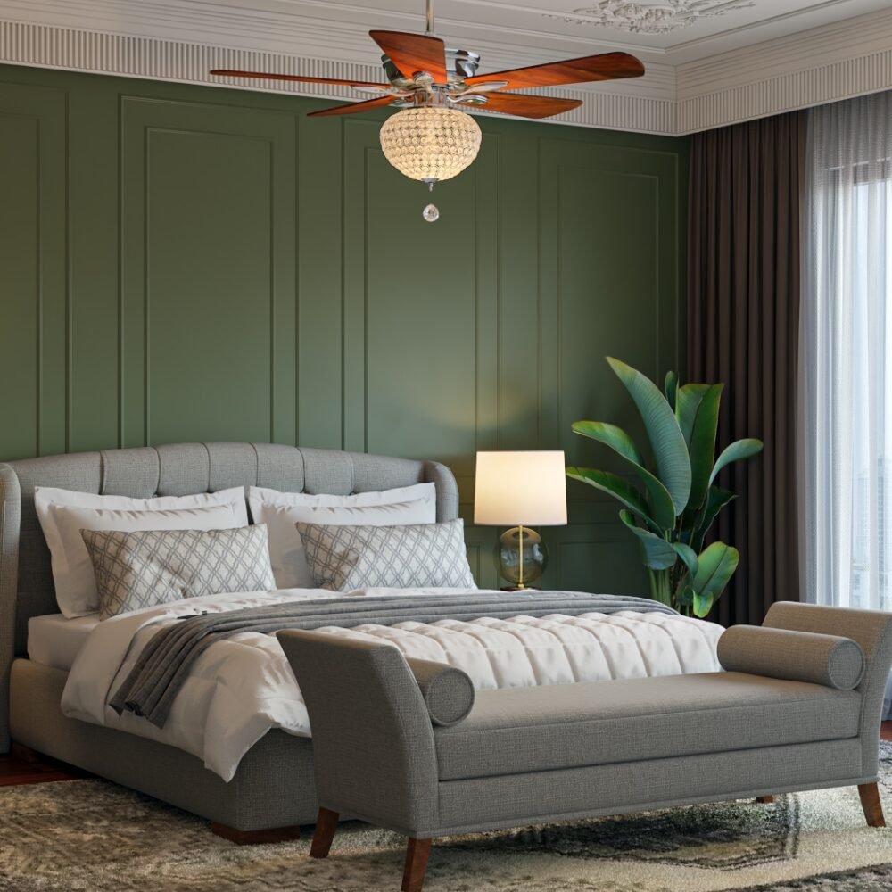 Classic Green Master Bedroom Design with Chaise Lounge