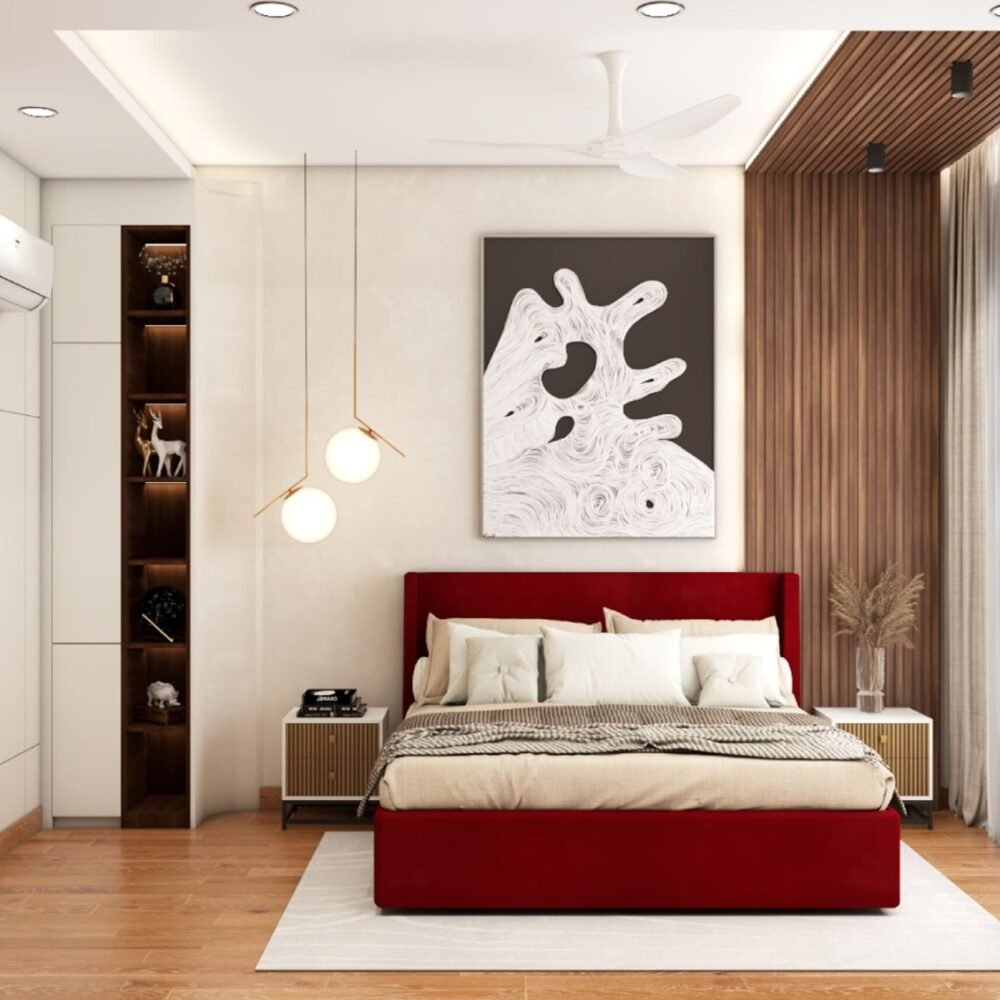 Contemporary L-Shaped Gypsum and Wood False Ceiling Design