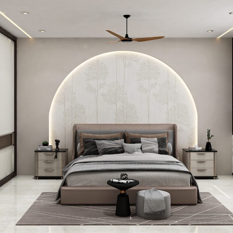 Contemporary Master Bedroom Design with Arch Wall Design