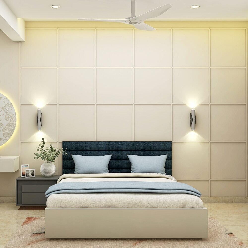 Contemporary Master Bedroom Design with Geometric Wall Paneling