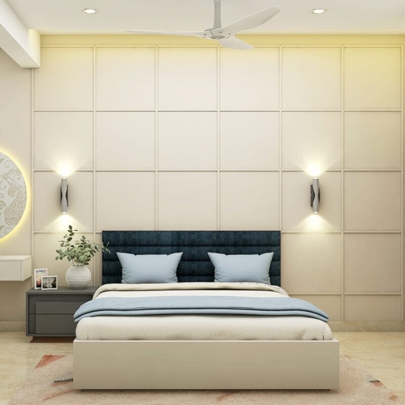 Contemporary Master Bedroom Design with Geometric Wall Paneling