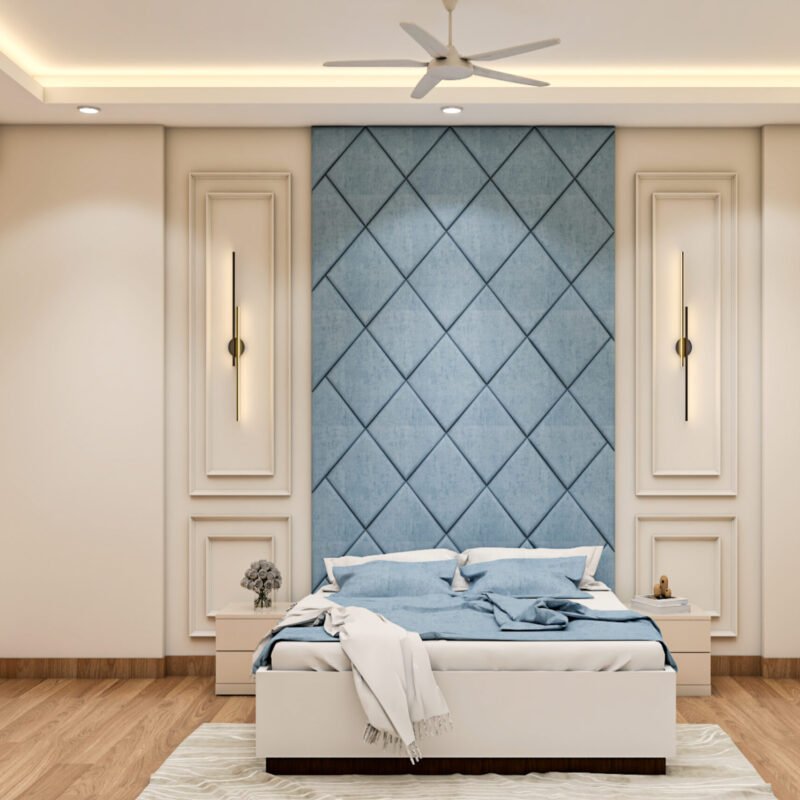 Minimal Master Bedroom Design with Upholstered King Paded Bed