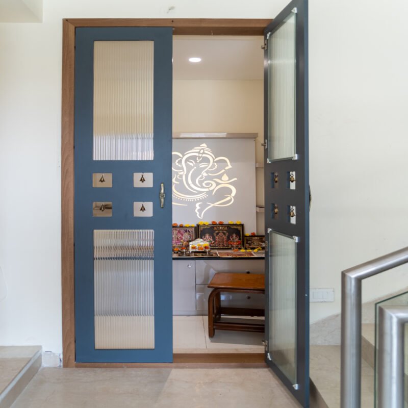 Modern Pooja Room Design in High Gloss Finish