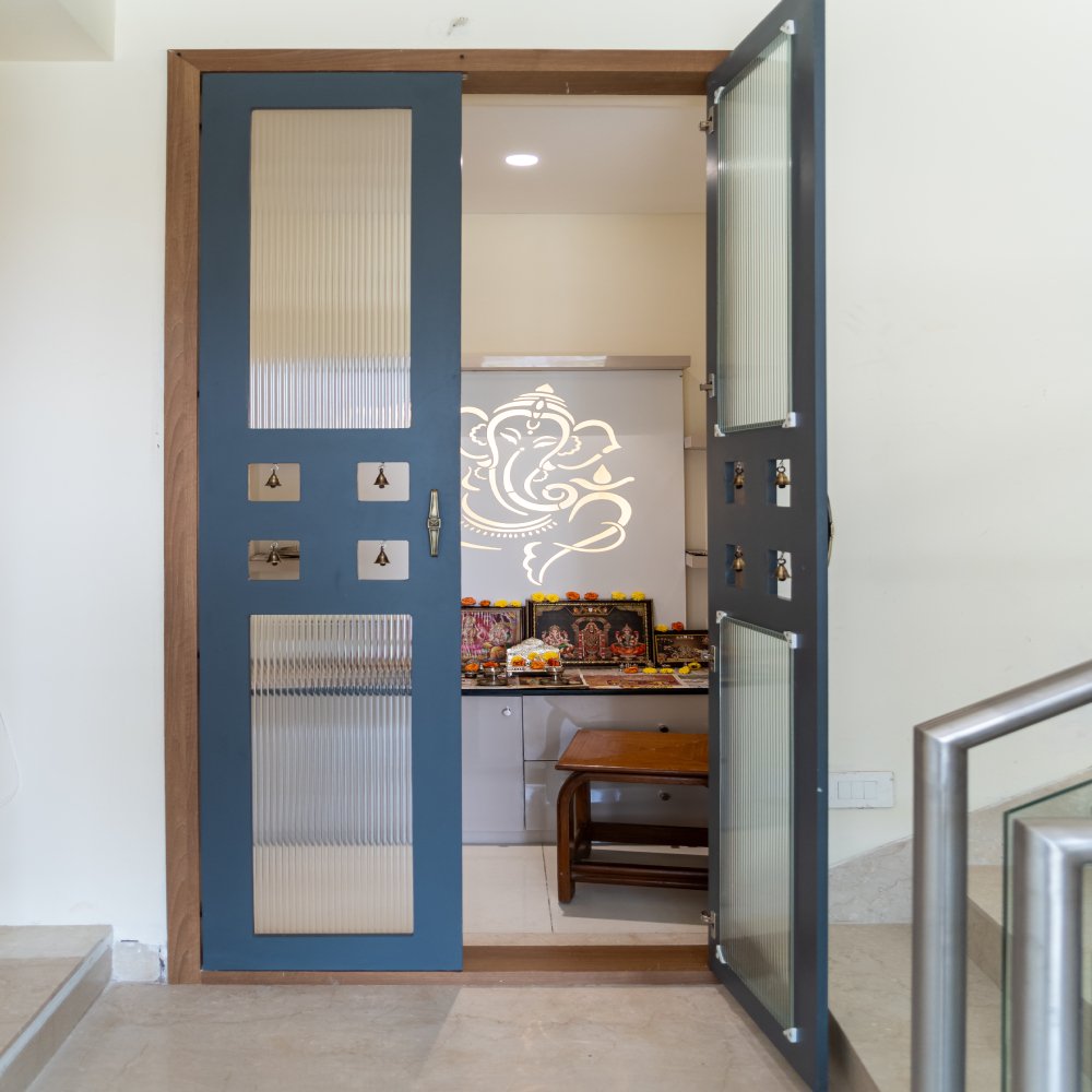 Modern Pooja Room Design in High Gloss Finish