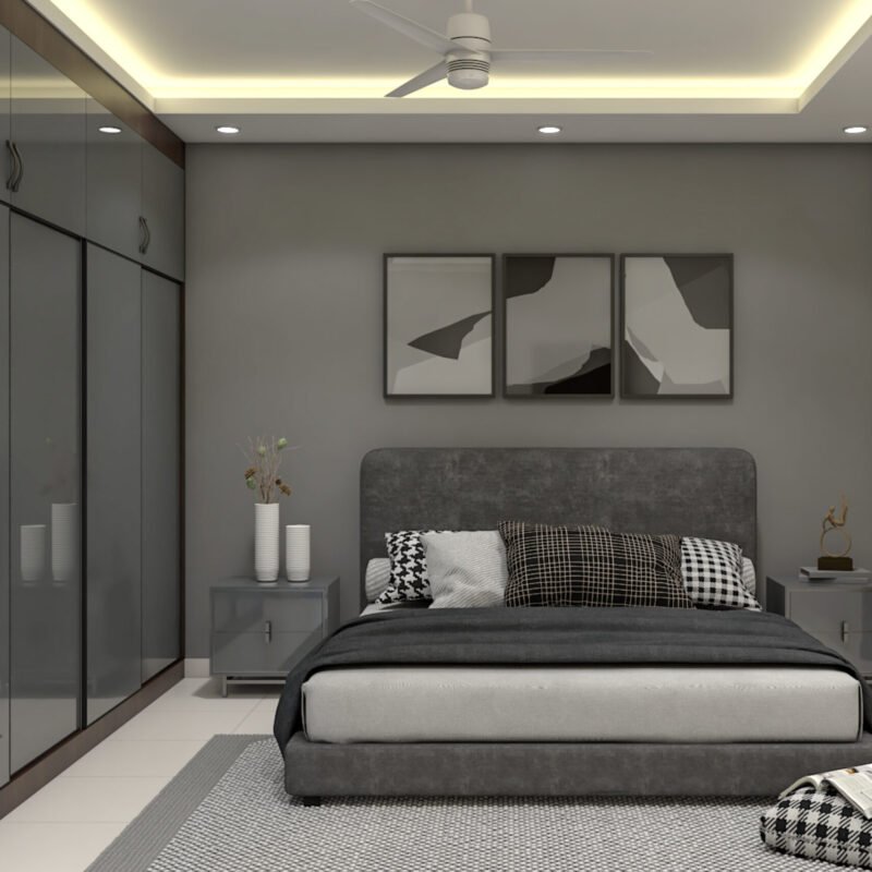 Contemporary Grey Painted Wall Design with Framed Art Display