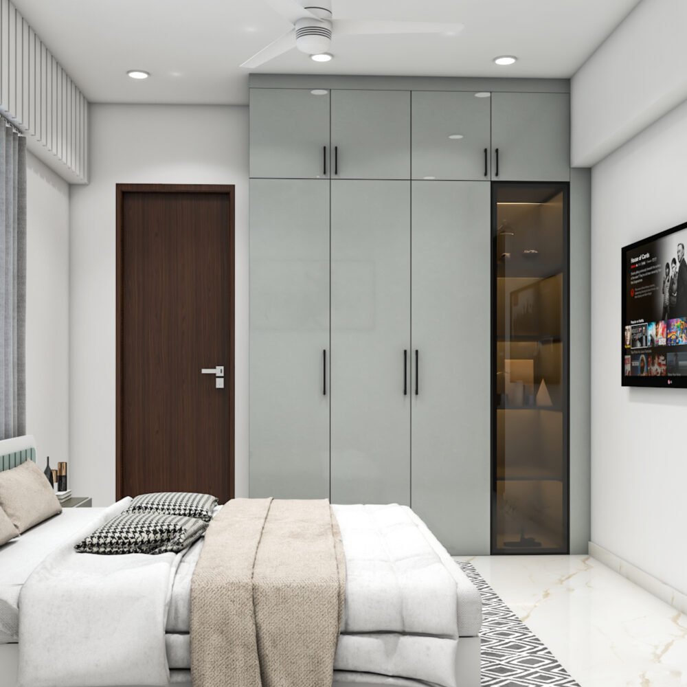 4-Door Swing Contemporary Wardrobe Design in Silver Frost Colour