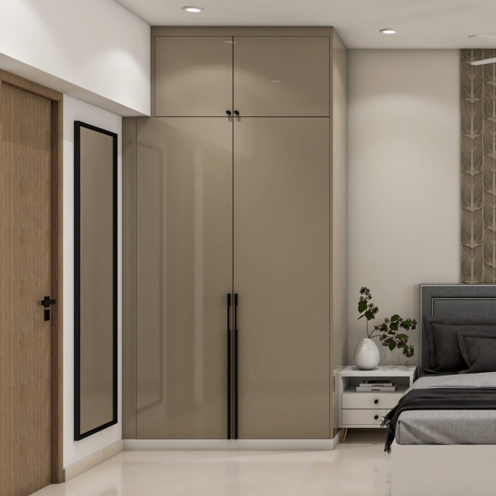 Modern 2-Door High-Gloss Grey Wardrobe Design with Vertical Storage