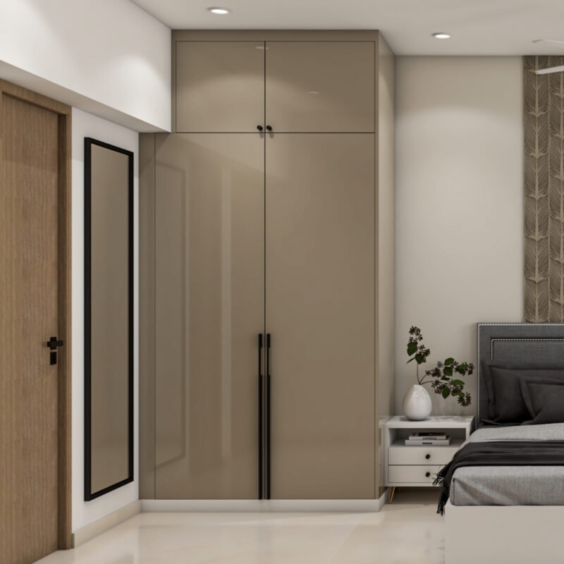 Modern 2-Door High-Gloss Grey Wardrobe Design with Vertical Storage