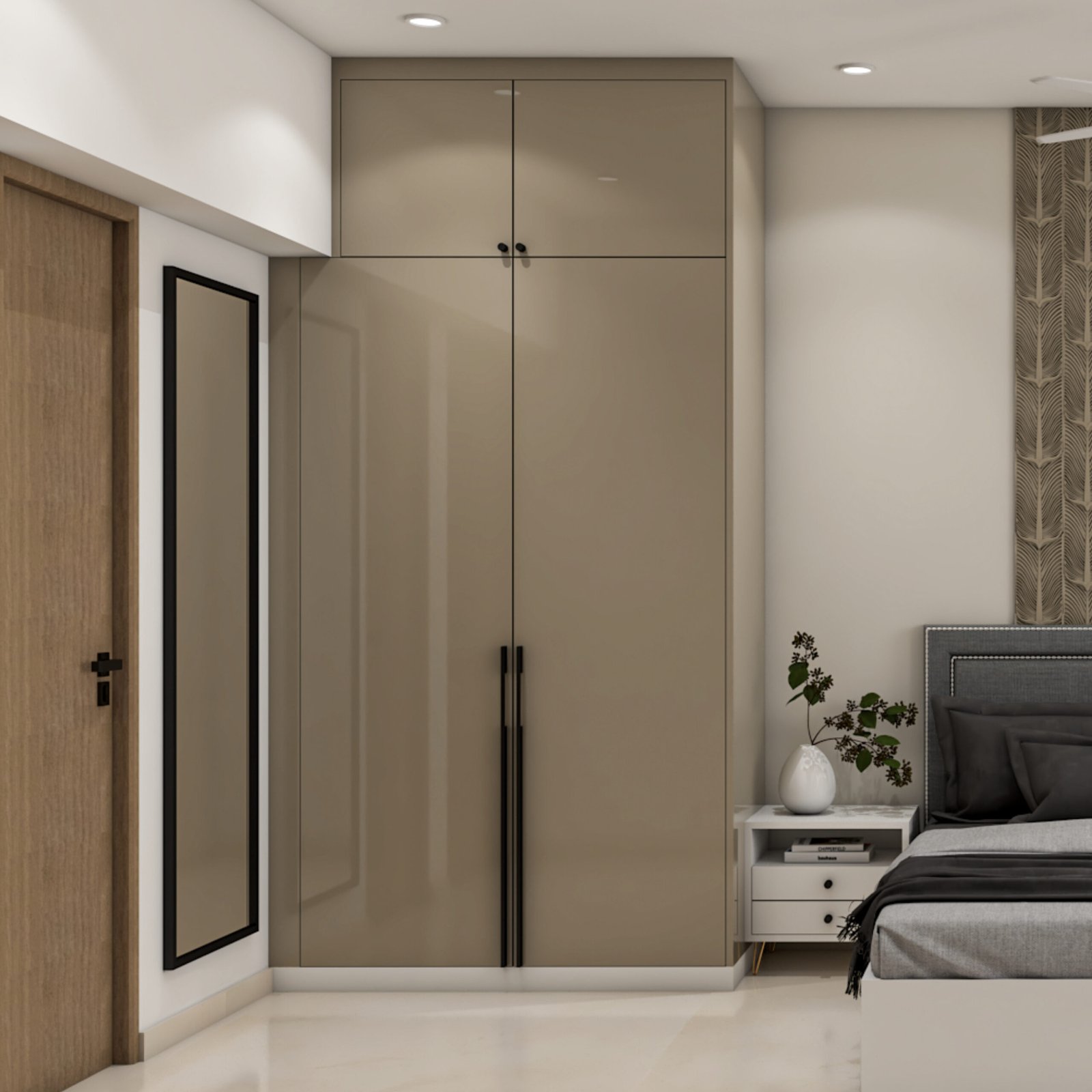 Modern 2-Door High-Gloss Grey Wardrobe Design with Vertical Storage