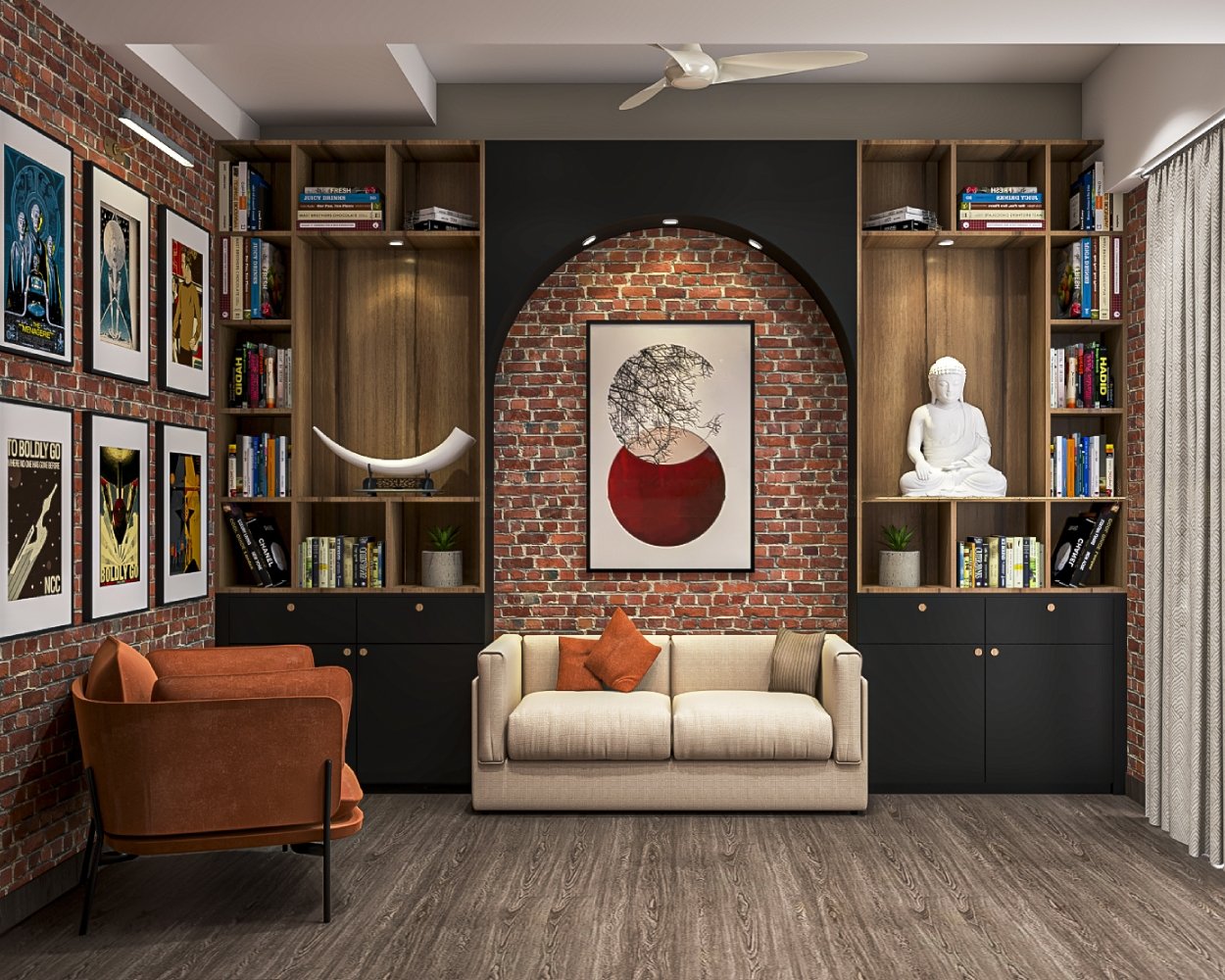 Stylish Space-Saving Design with Integrated Storage and Cozy Seating