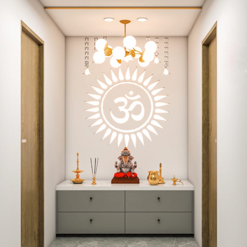 Modern Floor-Mounted Pooja Unit Design with Alcove Design