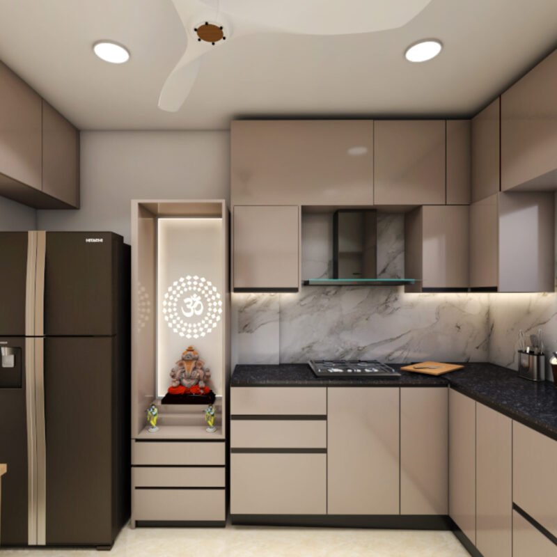 Irish Cream Contemporary U-Shaped Kitchen Design With Granite Countertops