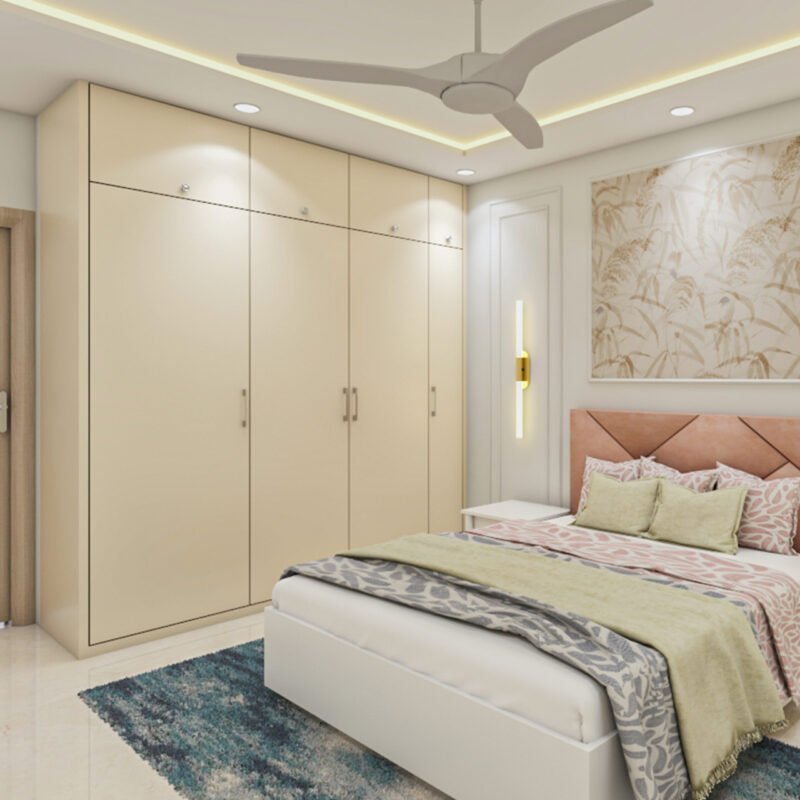 Classic Cream 4-Door Swing Wardrobe Design With Loft