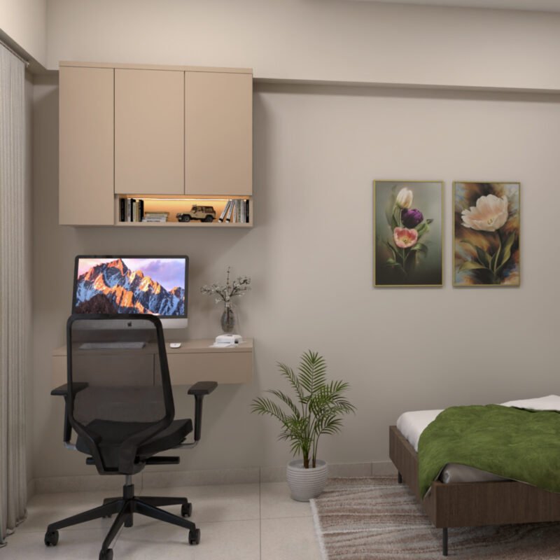 Minimal Home Office Design With Wall-Mounted Desk and Shelves