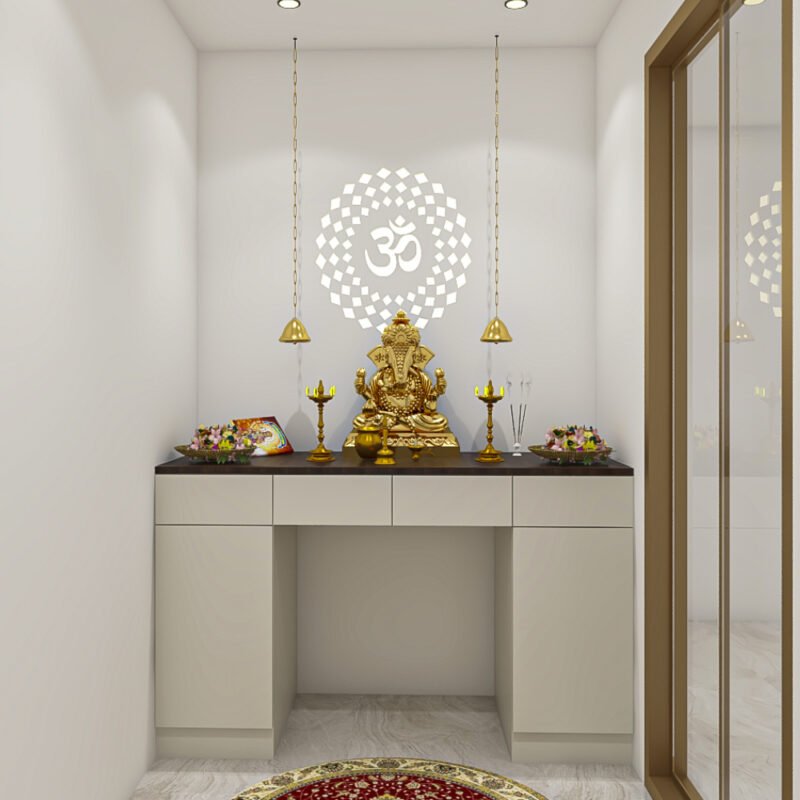 Modern Pooja Room Design with OM Mandala Wall