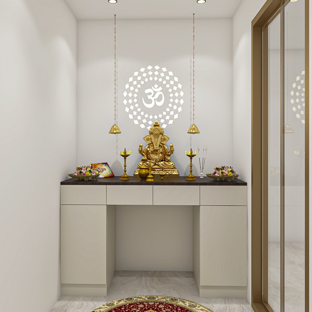 Modern Pooja Room Design with OM Mandala Wall