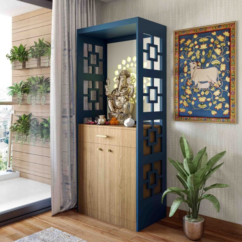 Contemporary Floor-Mounted Pooja Unit Design with Drawer