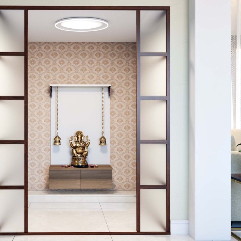 Traditional Indian Pooja Design with Glass Partition