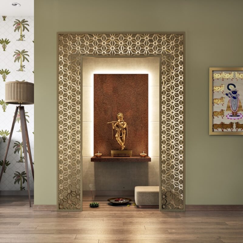 Artichoke Green Contemporary Pooja Unit Design