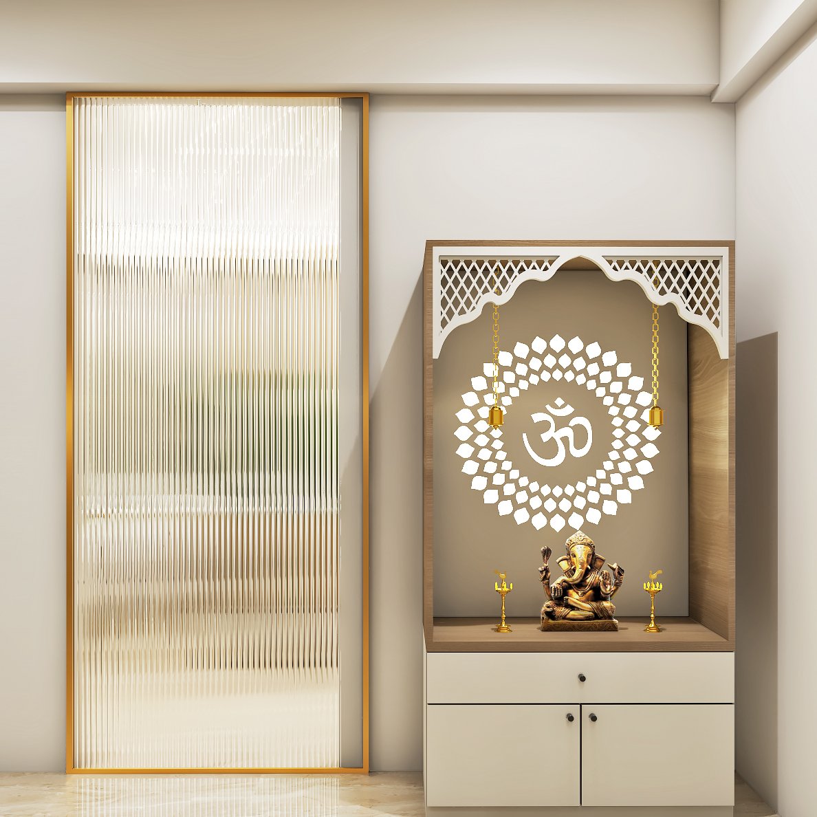 Modern Pooja Unit Design with Elegant Floor-Mounted Design