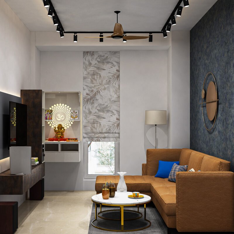 Modern Wall-Mounted Pooja Unit Design on White Finish