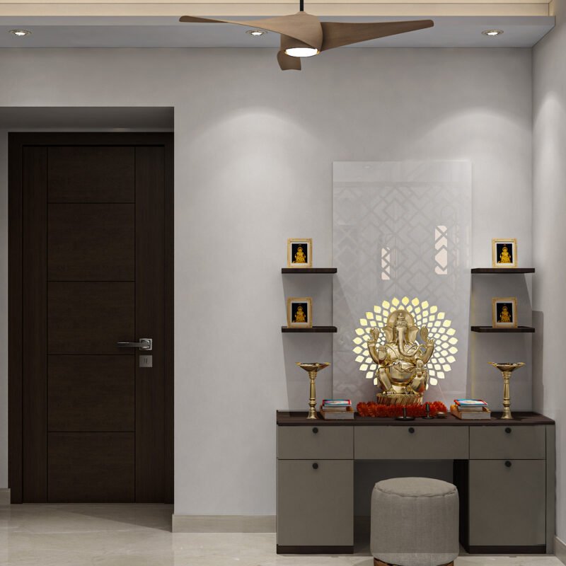 Contemporary Floor-Mounted Pooja Unit Design with Backlit Panel