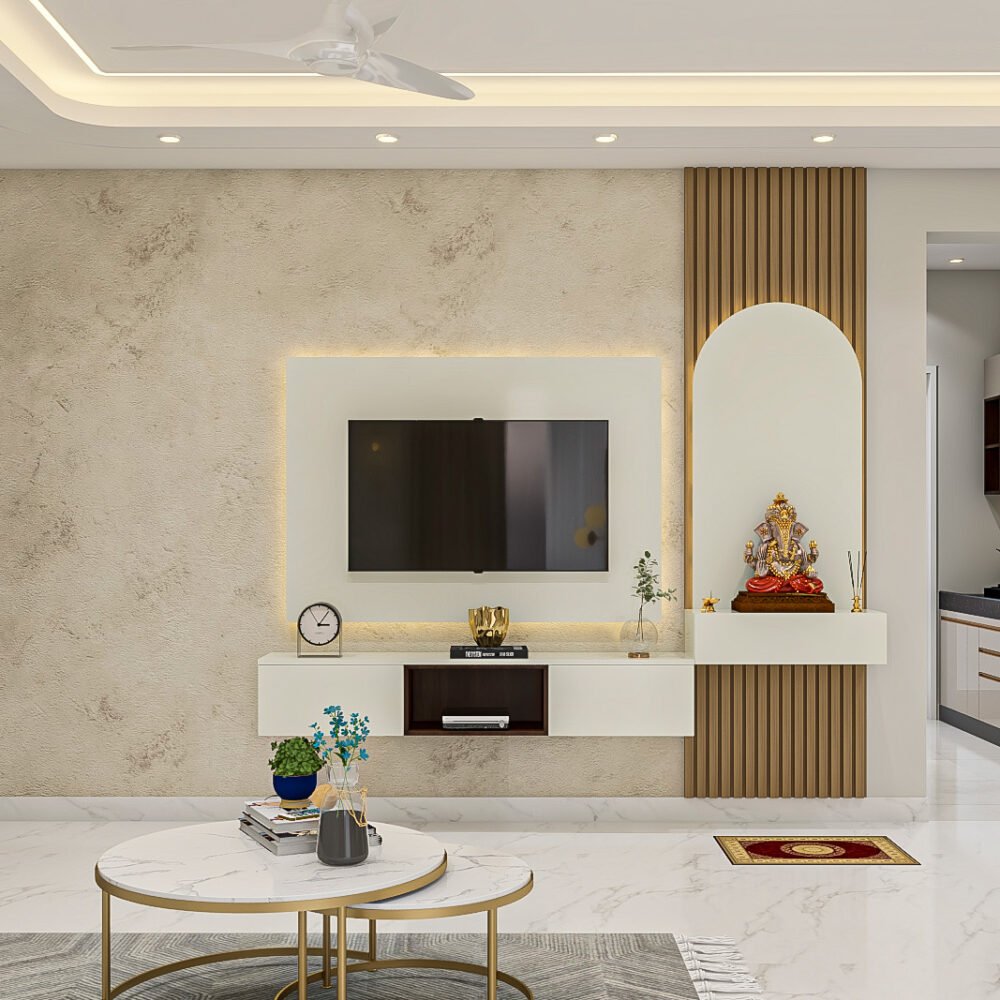 Modern Wall-Mounted Pooja Unit Design with Warm Backlit Panel