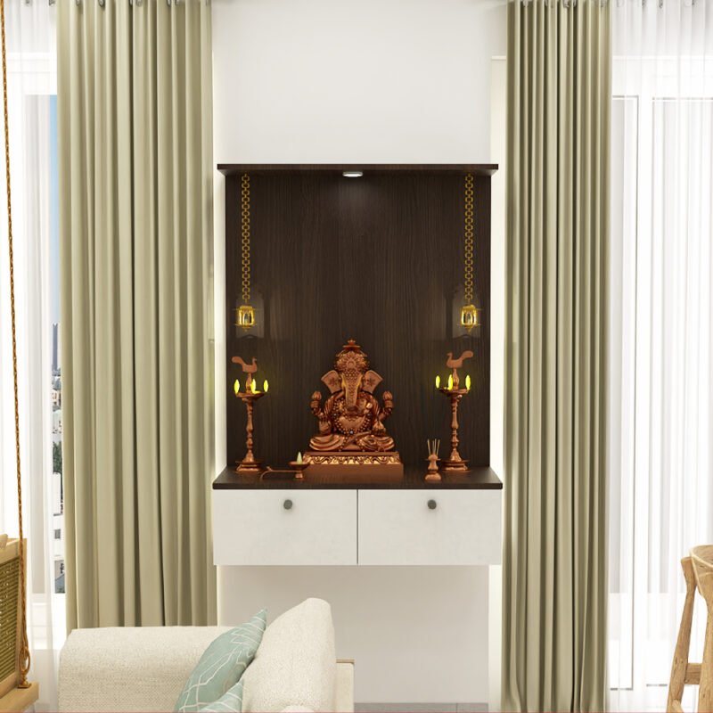 Wall-Mounted Modern Pooja Unit Design with Soft Lighting